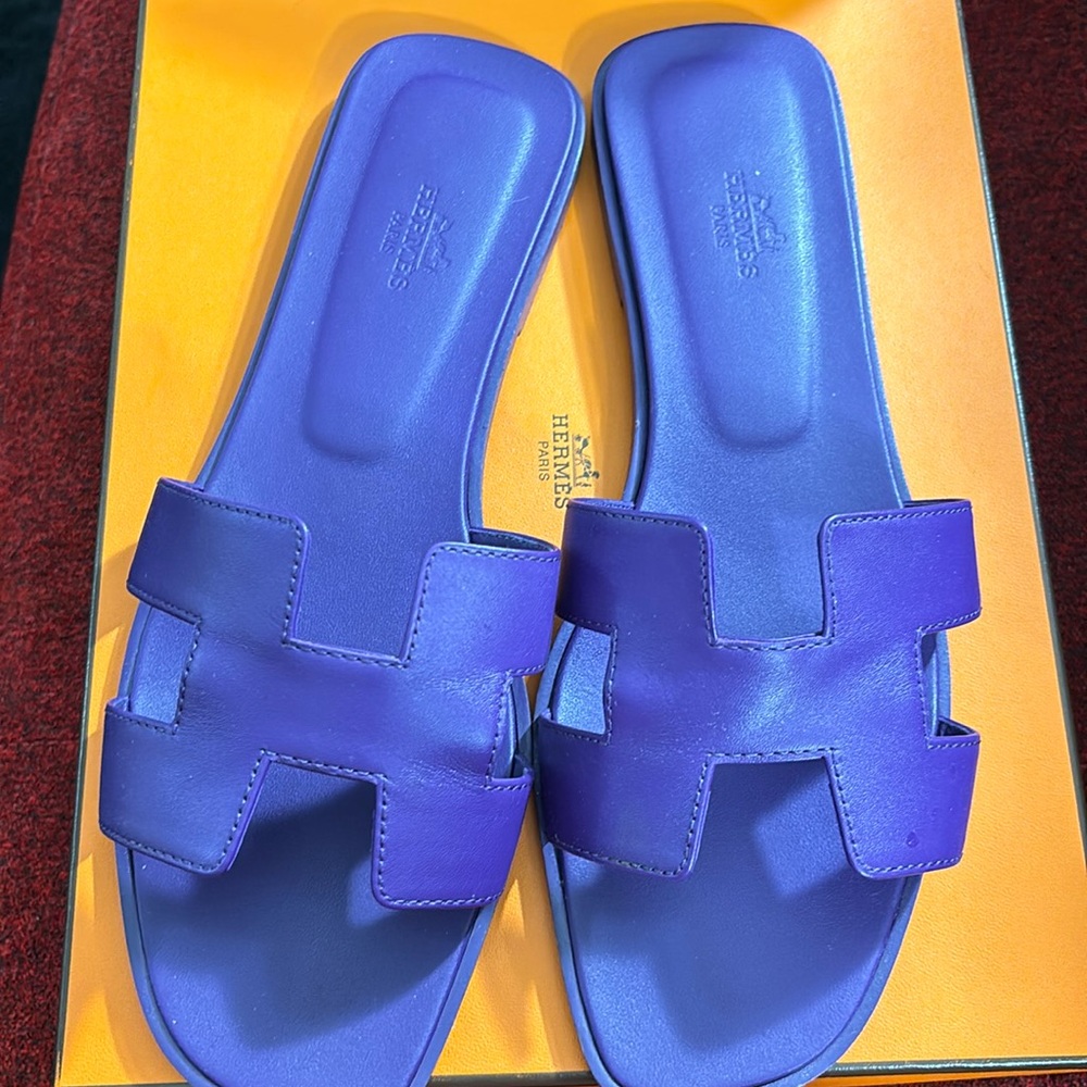 Purple Hermes slides gently worn authentic